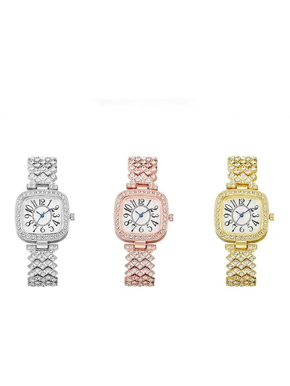 Women's Gold Luxury Vintage Diamond Fashion Square Digital Dial Quartz Watches